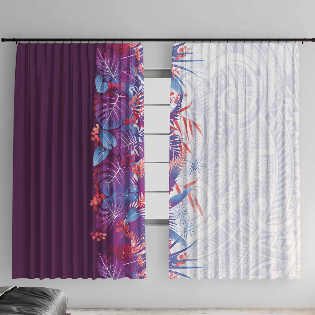 Hawaii Tropical Plant Poni Window Curtain Vibrant Polynesian Pattern LT01 With Hooks Purple - Polynesian Pride