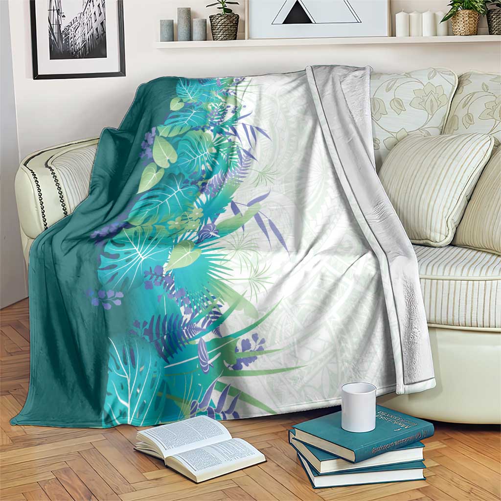 Hawaii Tropical Plant Teal Blanket Vibrant Polynesian Pattern
