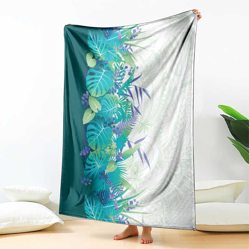 Hawaii Tropical Plant Teal Blanket Vibrant Polynesian Pattern