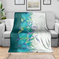 Hawaii Tropical Plant Teal Blanket Vibrant Polynesian Pattern