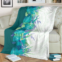 Hawaii Tropical Plant Teal Blanket Vibrant Polynesian Pattern