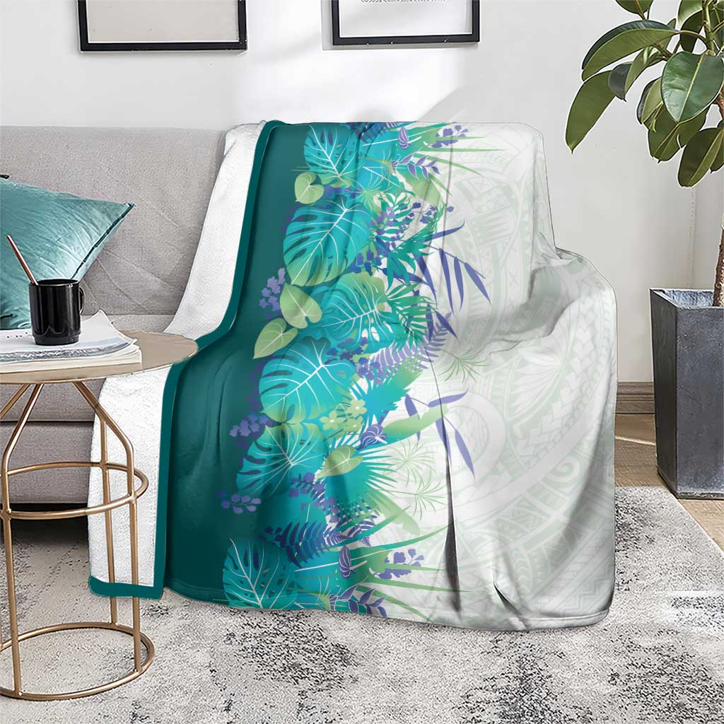 Hawaii Tropical Plant Teal Blanket Vibrant Polynesian Pattern