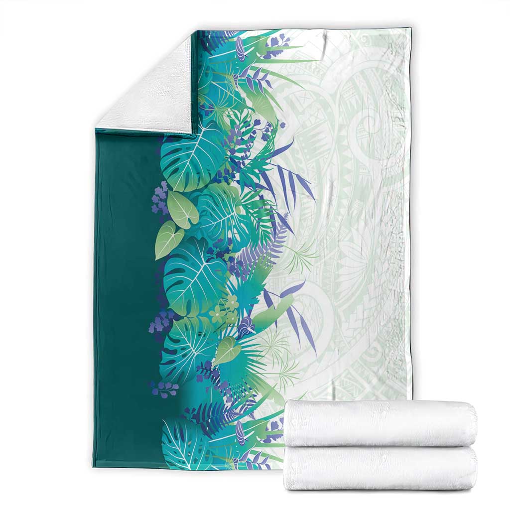 Hawaii Tropical Plant Teal Blanket Vibrant Polynesian Pattern