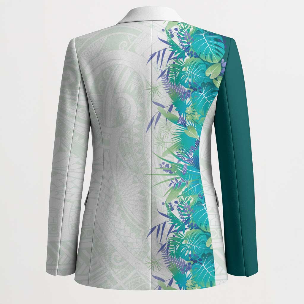 Hawaii Tropical Plant Teal Blazer Vibrant Polynesian Pattern