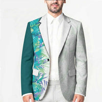 Hawaii Tropical Plant Teal Blazer Vibrant Polynesian Pattern