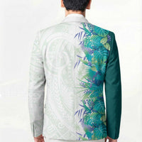 Hawaii Tropical Plant Teal Blazer Vibrant Polynesian Pattern