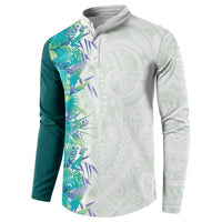 Hawaii Tropical Plant Teal Button Sweatshirt Vibrant Polynesian Pattern