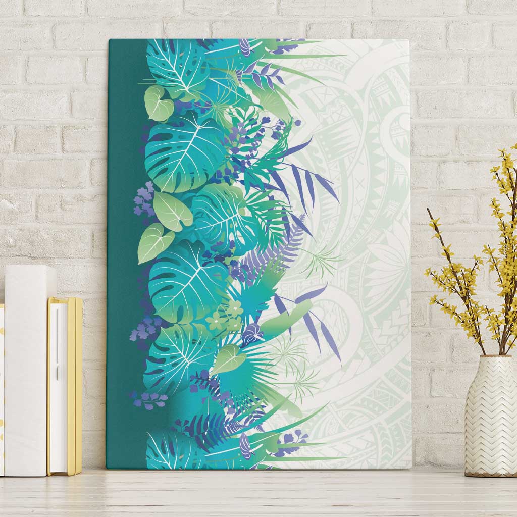Hawaii Tropical Plant Teal Canvas Wall Art Vibrant Polynesian Pattern LT01 Without Frame Teal - Polynesian Pride