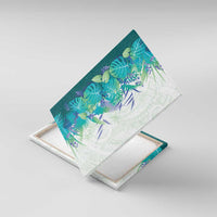 Hawaii Tropical Plant Teal Canvas Wall Art Vibrant Polynesian Pattern LT01 With Frame Teal - Polynesian Pride