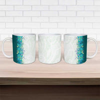 Hawaii Tropical Plant Teal Ceramic Mug Vibrant Polynesian Pattern