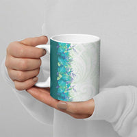 Hawaii Tropical Plant Teal Ceramic Mug Vibrant Polynesian Pattern