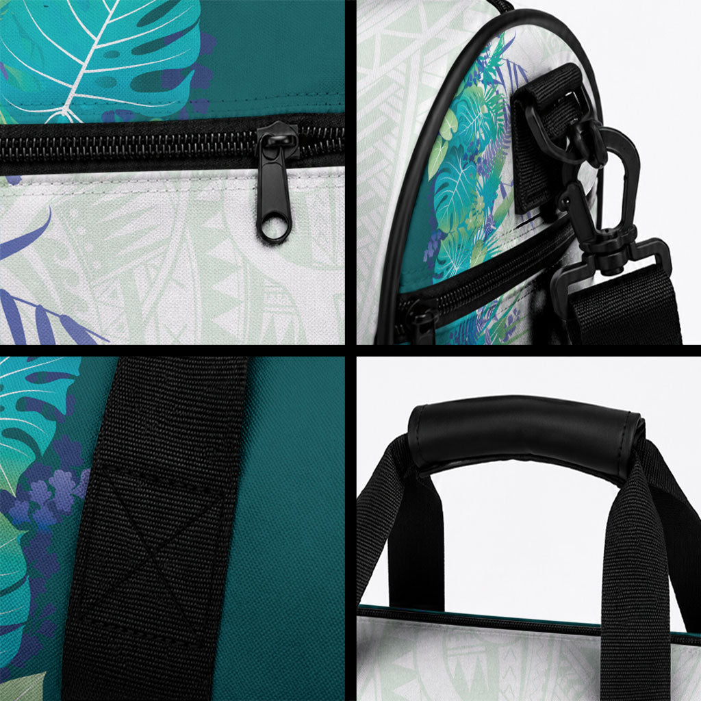 Hawaii Tropical Plant Teal Duffle Bag Vibrant Polynesian Pattern