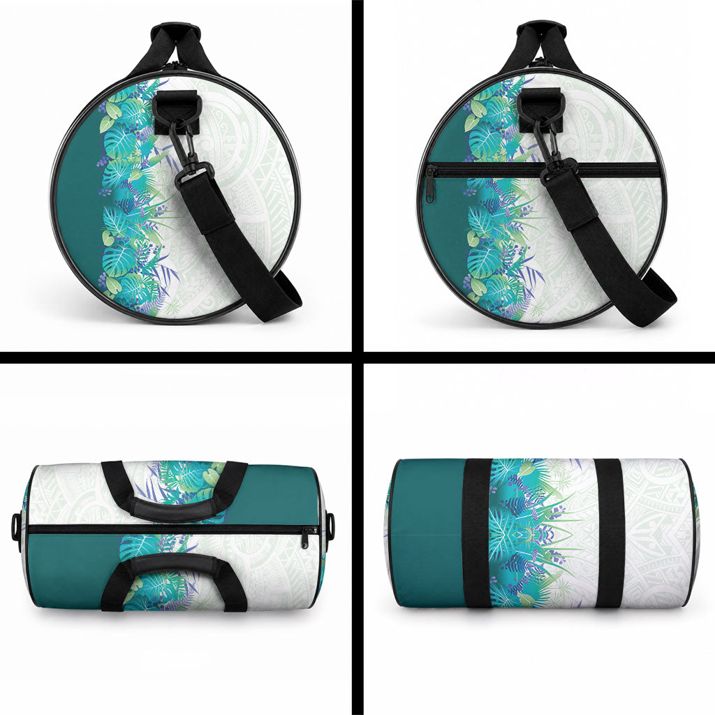 Hawaii Tropical Plant Teal Duffle Bag Vibrant Polynesian Pattern