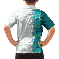 Hawaii Tropical Plant Teal Family Matching Short Sleeve Bodycon Dress and Hawaiian Shirt Vibrant Polynesian Pattern LT01 - Polynesian Pride