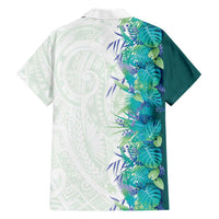 Hawaii Tropical Plant Teal Family Matching Tank Maxi Dress and Hawaiian Shirt Vibrant Polynesian Pattern