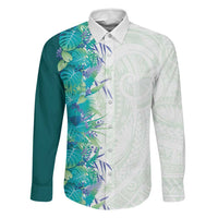 Hawaii Tropical Plant Teal Family Matching Tank Maxi Dress and Hawaiian Shirt Vibrant Polynesian Pattern