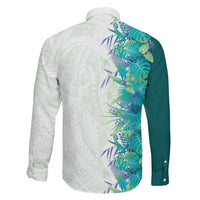 Hawaii Tropical Plant Teal Family Matching Tank Maxi Dress and Hawaiian Shirt Vibrant Polynesian Pattern