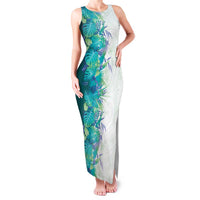 Hawaii Tropical Plant Teal Family Matching Tank Maxi Dress and Hawaiian Shirt Vibrant Polynesian Pattern