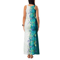 Hawaii Tropical Plant Teal Family Matching Tank Maxi Dress and Hawaiian Shirt Vibrant Polynesian Pattern
