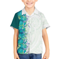 Hawaii Tropical Plant Teal Family Matching Tank Maxi Dress and Hawaiian Shirt Vibrant Polynesian Pattern
