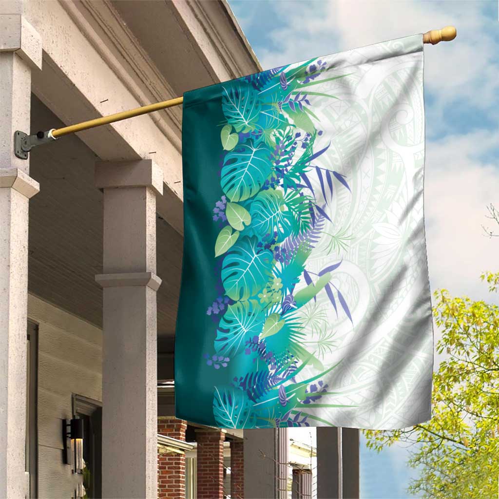 Hawaii Tropical Plant Teal Garden Flag Vibrant Polynesian Pattern LT01 House Flag Teal - Polynesian Pride