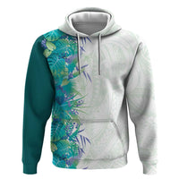 Hawaii Tropical Plant Teal Hoodie Vibrant Polynesian Pattern LT01 Pullover Hoodie Teal - Polynesian Pride