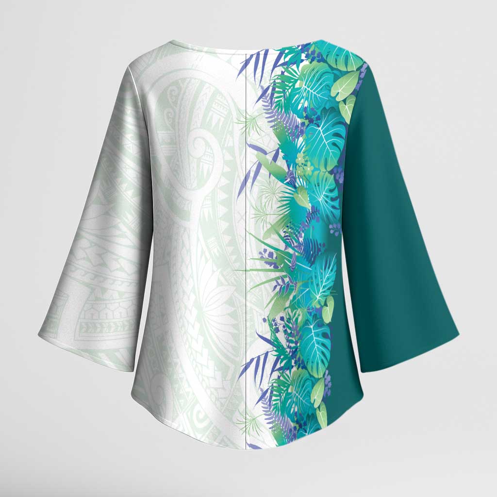 Hawaii Tropical Plant Teal Kimono Sleeve Blouse Vibrant Polynesian Pattern LT01 - Polynesian Pride