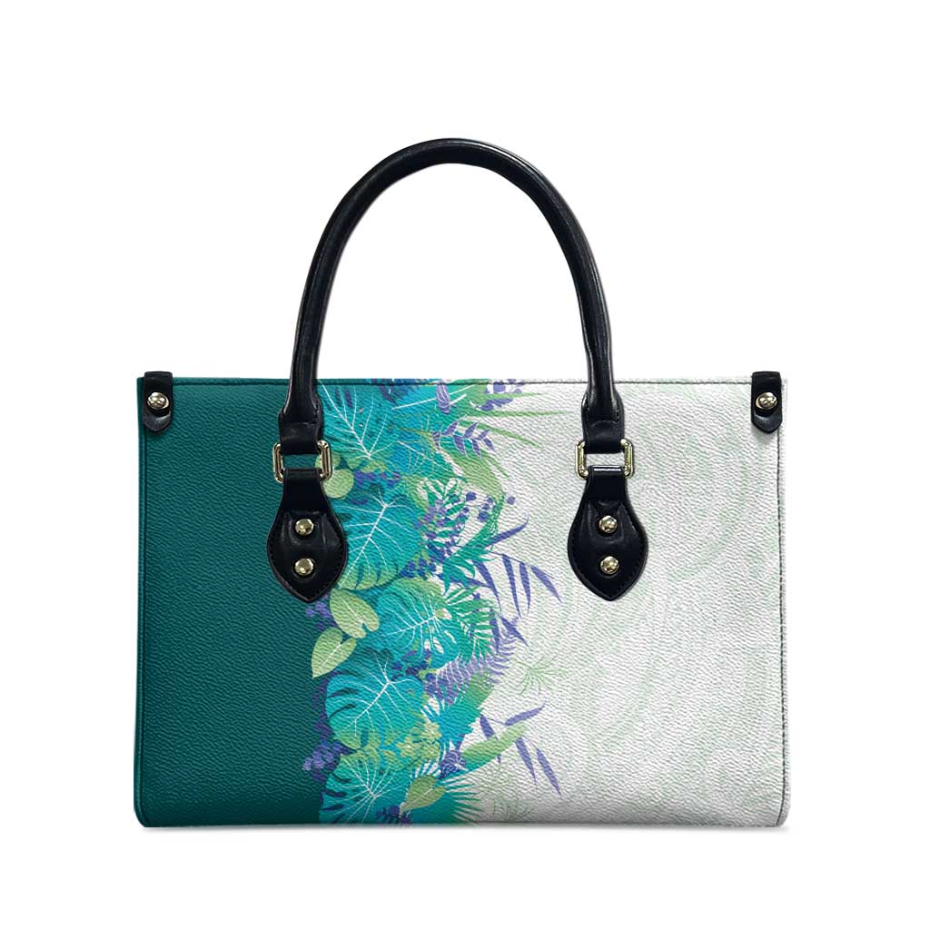 Hawaii Tropical Plant Teal Leather Bag Vibrant Polynesian Pattern