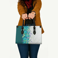 Hawaii Tropical Plant Teal Leather Bag Vibrant Polynesian Pattern