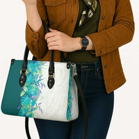 Hawaii Tropical Plant Teal Leather Bag Vibrant Polynesian Pattern