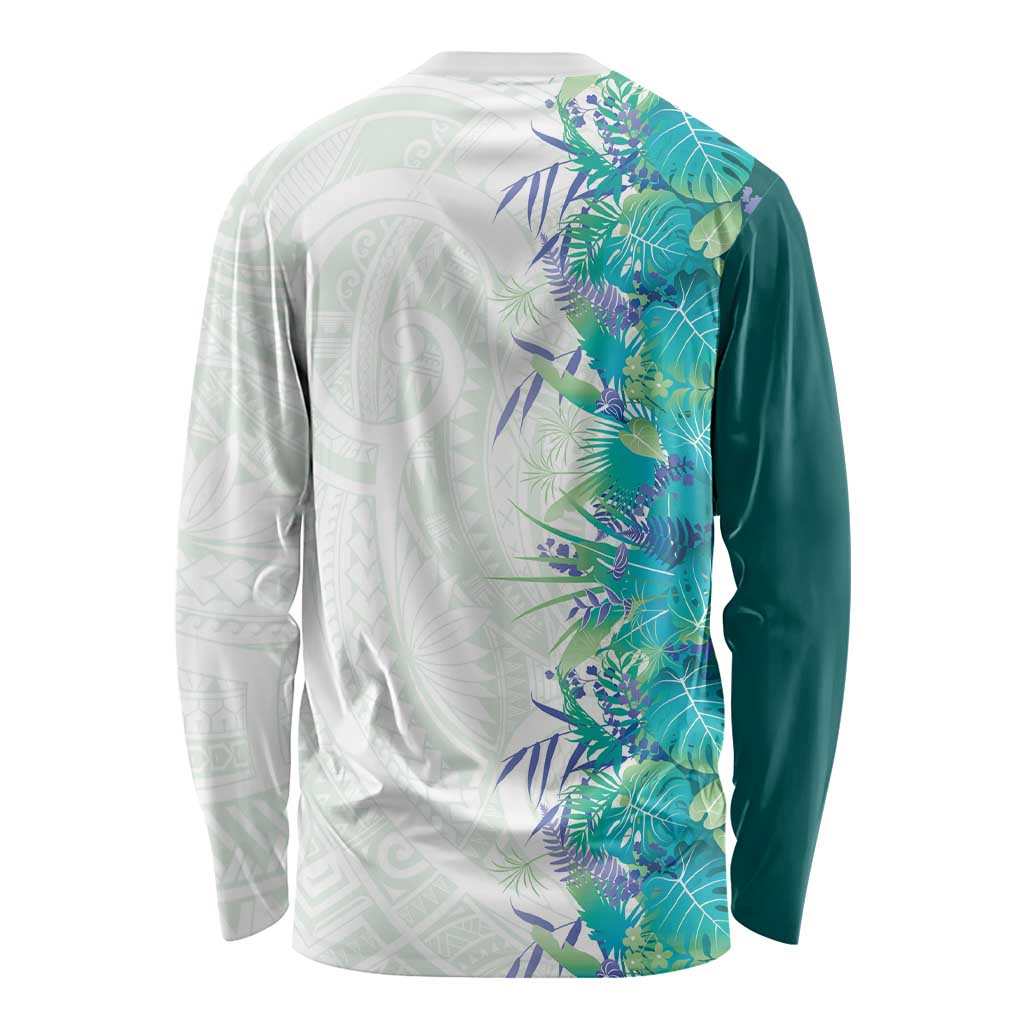 Hawaii Tropical Plant Teal Long Sleeve Shirt Vibrant Polynesian Pattern