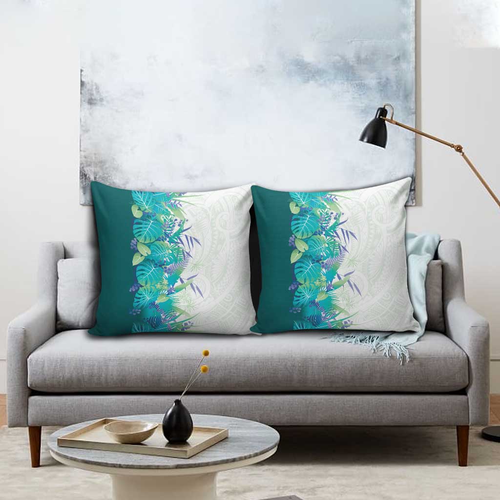 Hawaii Tropical Plant Teal Pillow Cover Vibrant Polynesian Pattern