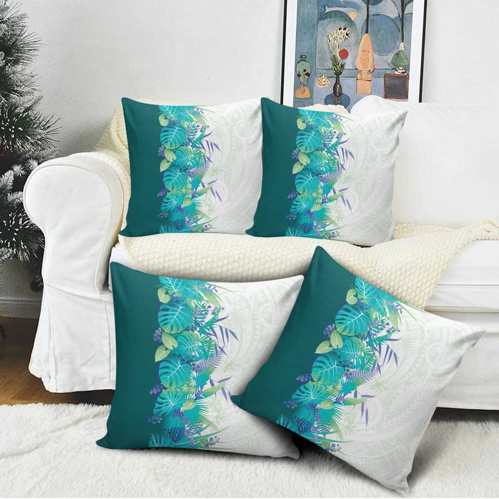 Hawaii Tropical Plant Teal Pillow Cover Vibrant Polynesian Pattern