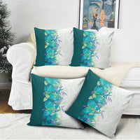 Hawaii Tropical Plant Teal Pillow Cover Vibrant Polynesian Pattern