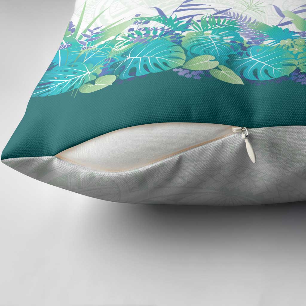 Hawaii Tropical Plant Teal Pillow Cover Vibrant Polynesian Pattern