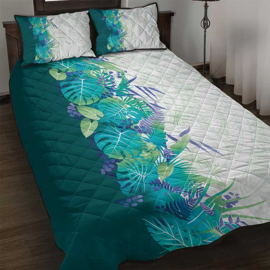 Hawaii Tropical Plant Teal Quilt Bed Set Vibrant Polynesian Pattern LT01 Teal - Polynesian Pride