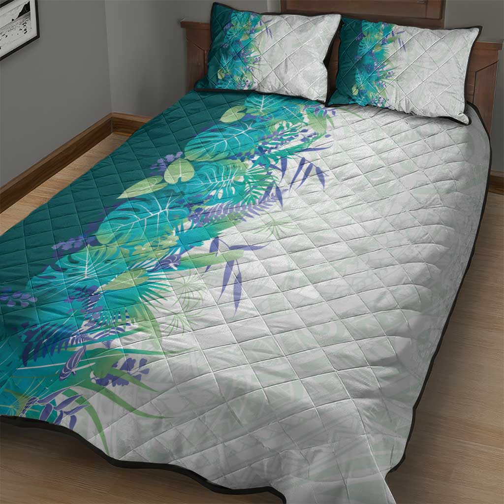 Hawaii Tropical Plant Teal Quilt Bed Set Vibrant Polynesian Pattern LT01 - Polynesian Pride