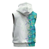Hawaii Tropical Plant Teal Sleeveless Hoodie Vibrant Polynesian Pattern LT01 - Polynesian Pride