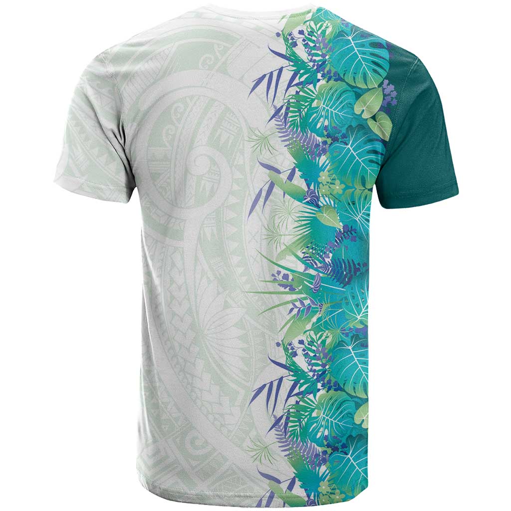 Hawaii Tropical Plant Teal T Shirt Vibrant Polynesian Pattern
