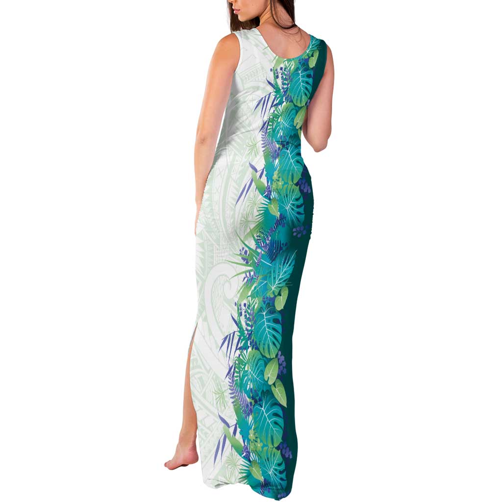 Hawaii Tropical Plant Teal Tank Maxi Dress Vibrant Polynesian Pattern