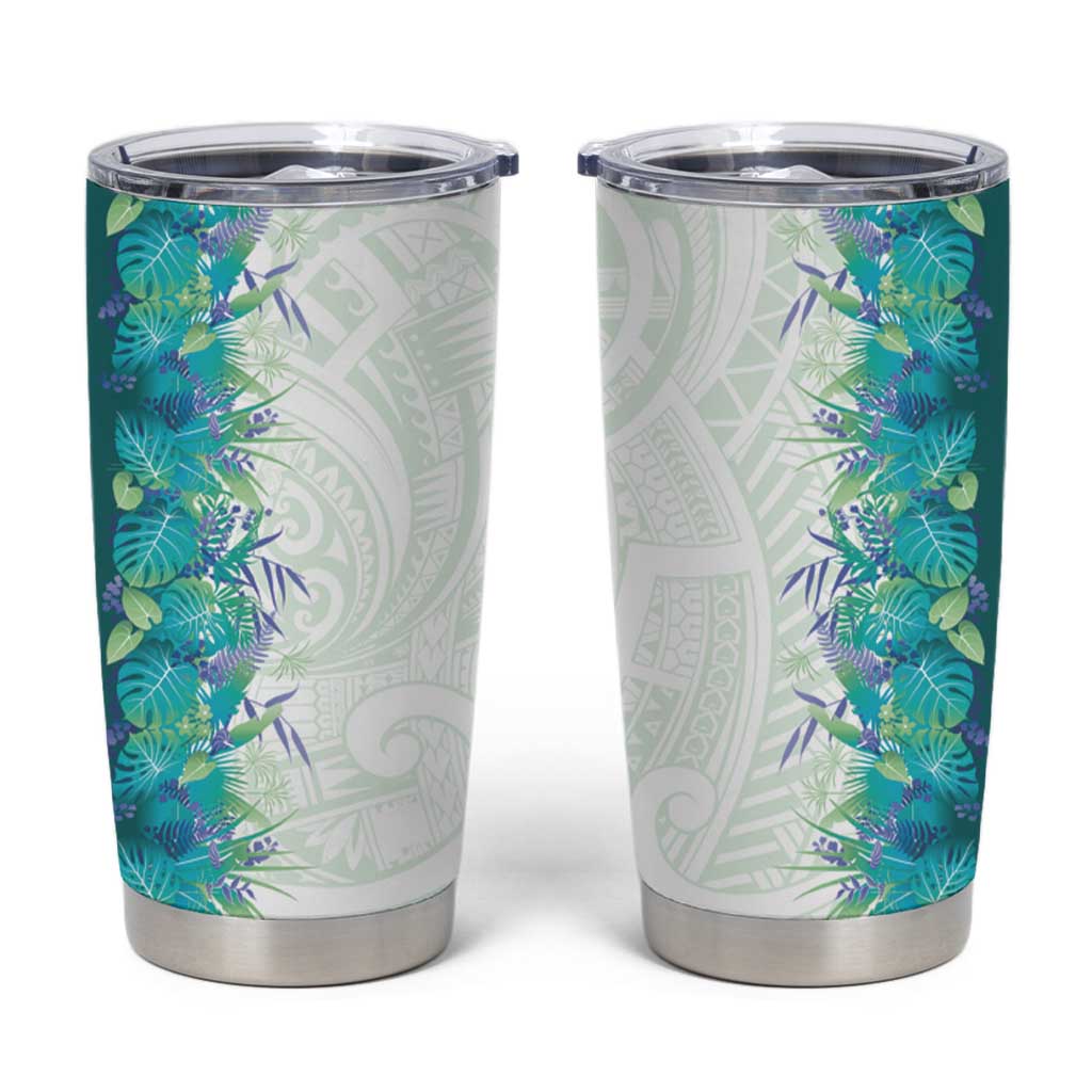 Hawaii Tropical Plant Teal Tumbler Cup Vibrant Polynesian Pattern