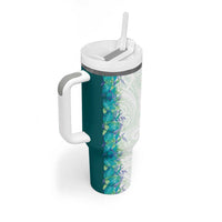 Hawaii Tropical Plant Teal Tumbler With Handle Vibrant Polynesian Pattern