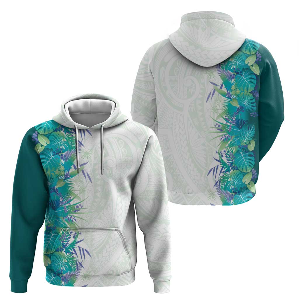 Hawaii Tropical Plant Teal Zip Hoodie Vibrant Polynesian Pattern LT01 - Polynesian Pride