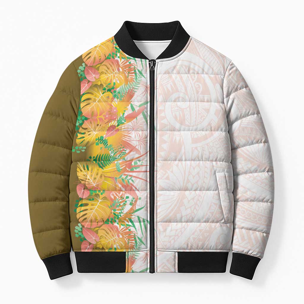 Hawaii Tropical Plant Lenalena Bomber Puffer Jacket Vibrant Polynesian Pattern
