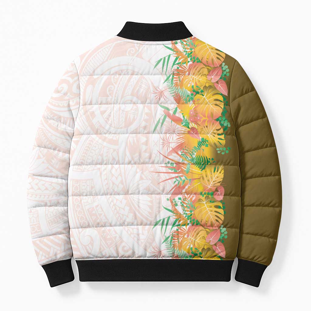 Hawaii Tropical Plant Lenalena Bomber Puffer Jacket Vibrant Polynesian Pattern