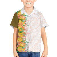Hawaii Tropical Plant Lenalena Family Matching Off Shoulder Short Dress and Hawaiian Shirt Vibrant Polynesian Pattern LT01 Son's Shirt Yellow - Polynesian Pride