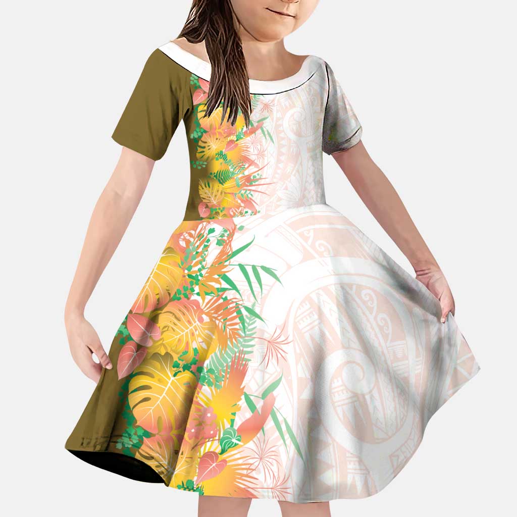 Hawaii Tropical Plant Lenalena Family Matching Summer Maxi Dress and Hawaiian Shirt Vibrant Polynesian Pattern LT01 Daughter's Dress Yellow - Polynesian Pride