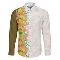 Hawaii Tropical Plant Lenalena Family Matching Summer Maxi Dress and Hawaiian Shirt Vibrant Polynesian Pattern LT01 Dad's Shirt - Long Sleeve Yellow - Polynesian Pride