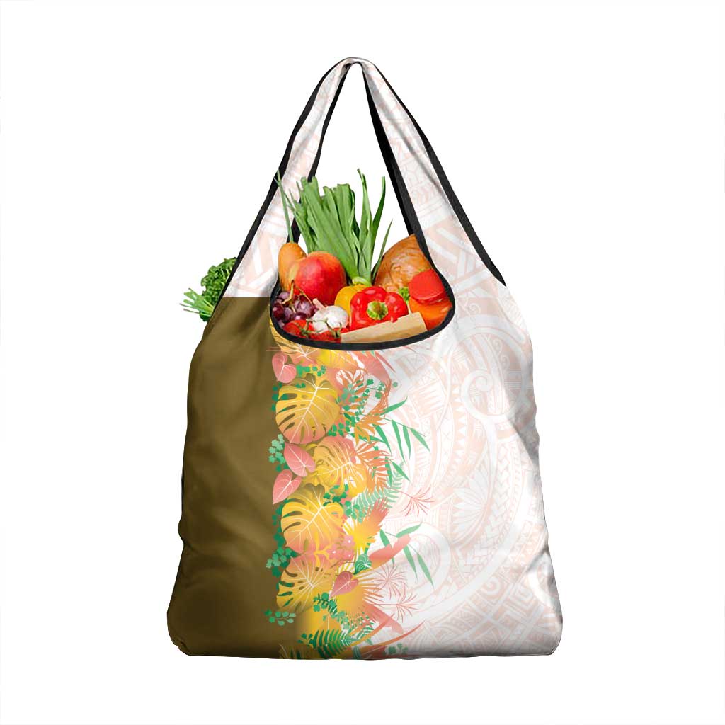 Hawaii Tropical Plant Lenalena Grocery Bag Vibrant Polynesian Pattern
