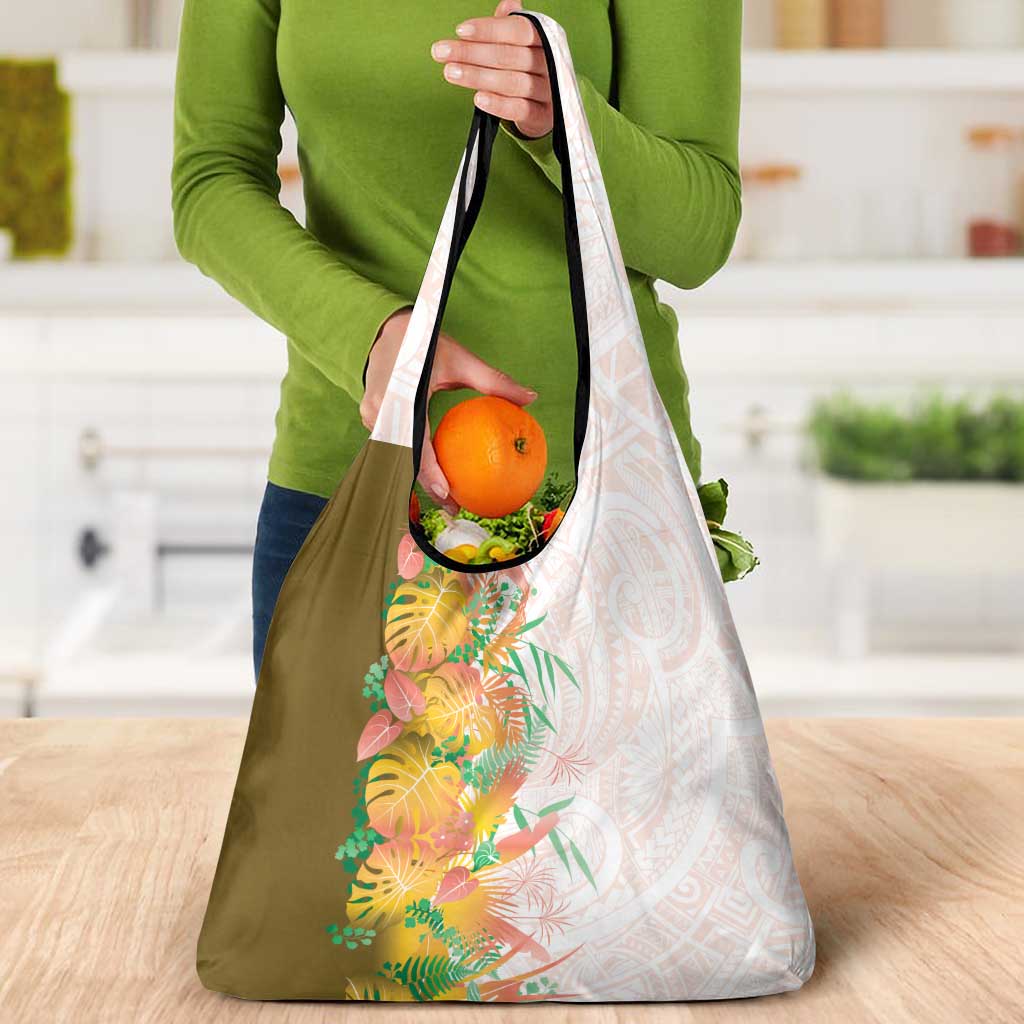 Hawaii Tropical Plant Lenalena Grocery Bag Vibrant Polynesian Pattern